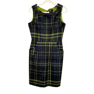 Retro Plaid Tank Midi Dress Green Checks Preppy Old Money Classic Chic Tartan